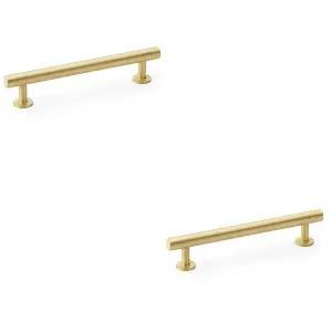 2 PACK - Round T Bar Pull Handle - Satin Brass - 128mm Centres SOLID BRASS Drawer Door