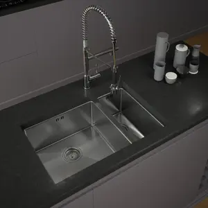 Kersin Elite Brushed Stainless Steel Undermounted 1.5 Bowl Sink (W) 670 x (L) 440mm