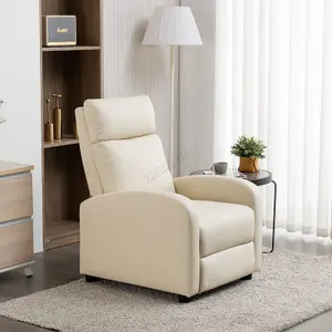 WestWood Luxury PU Leather Modern Push Back Reclining Armchair Lounge Padded Seater Cream