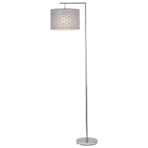 First Choice Lighting Chrome Angled Floor Lamp with Grey Laser Cut Shade