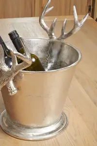 Interiors by Premier Aluminium Wine Cooler with Rounded Base, Wine Bucket with Antler Design Handles, Wine Chiller Bucket