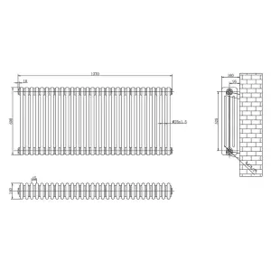 Braxton White Quadruple Horizontal Column Radiator - 600x1370mm