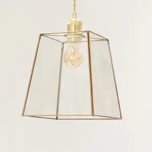 ValueLights Susie Glass Pendant Lantern Gold Case Easy Fit Lamp Shade