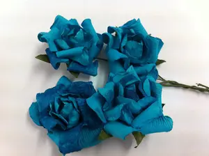 Flower: Rose Heads: Paper: 3.4cm: Pack of 20: Teal