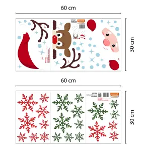 Walplus Snowflakes, Rudolph and Santa Claus Christmas Set Wall Stickers Living room DIY Home Decorations