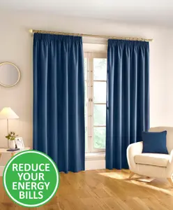 Enhanced Living 100% Blackout Thermal Navy Linen Look Tape Top Curtains   Pair 66 x 72 inch (168x183cm)