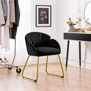 Yaheetech Black Flower Shape Velvet Armchair with Golden Metal Legs