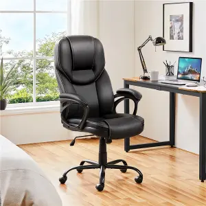 Yaheetech Height-adjustable High-back Faux Leather Office Chair with Lumbar Support and Swivel Seat - Black