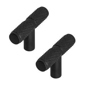 DecorAndDecor - AURELIA Matt Black Knurled T-bar Cabinet Knob Drawer Cupboard Kitchen Pull Handles - Pair