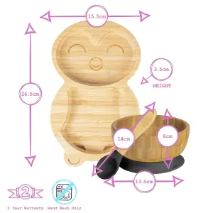 Tiny Dining 4pc Penguin Bamboo Suction Baby Feeding Set - Pastel Pink