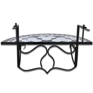 Berkfield Hanging Balcony Table Black and White Mosaic