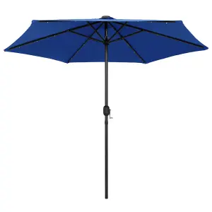 Berkfield Parasol with LED Lights and Aluminium Pole 270 cm Azure Blue