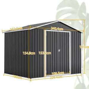 Birchtree 8X6FT Metal Garden Shed Apex Roof With Free Foundation Storage House Anthracite