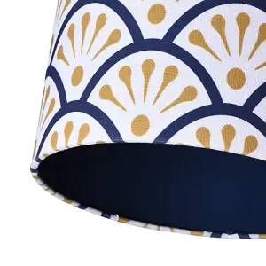 Unique Moroccan Floral Designer 25cm Navy Midnight Blue and Ochre Drum Lampshade