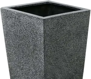 Primrose Poly Terrazzo Stone Black Tall Flared Outdoor Square Planter 91cm