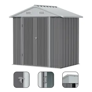 8x6 ft Apex Metal Shed Garden Storage Shed with Lockable Double Door,Grey