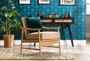 Borneo Rattan Accent Chair Indoor Natural with Boucle Cushion