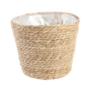 Natural Seagrass Round Basket Planter. Waterproof Lining. H20 cm