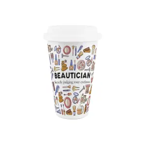 Beautician Ceramic Travel Mug - Novelty Makeup & Beauty Job Gifts - Double-Walled Insulated Hot/Cold Drinks Cup Present