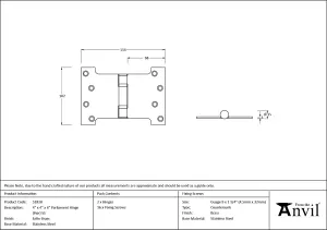 From The Anvil Satin Brass 4" x 4" x 6" Parliament Hinge (pair) ss