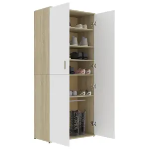 Berkfield Shoe Cabinet White and Sonoma Oak 80x39x178 cm Engineered Wood