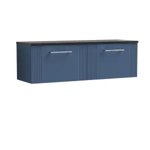 Retro 2 Drawer Wall Hung Vanity Unit with Sparkling Black Laminate Worktop - 1200mm - Satin Blue - Balterley