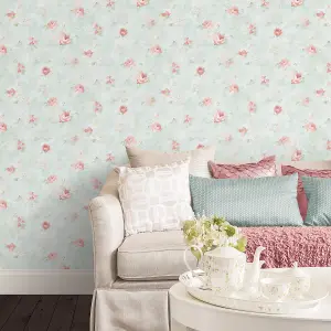 Galerie Abby Rose 4 Teal Pink Morning Dew Smooth Wallpaper