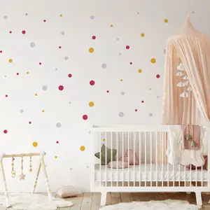 Mustard Pink Shades Polka Dot Wall Stickers