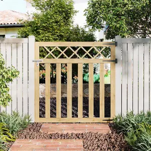 Wood Colour Outdoor Cross Top Wooden Garden Gate Pedestrian Fence Yard Door with Accessory Kit,120cm x 120cm