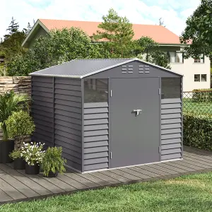 8 x 8.5 ft Apex Metal Garden Storage Shed Outdoor Tool Storage House Double Door with 2 Windows,Charcoal Black