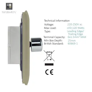 Trendi Switch 2 Gang 1 or 2 way 150w Rotary LED Dimmer Light Switch in Champagne Gold