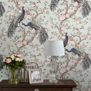 Laura Ashley Belvedere Duck egg Peacock Smooth Wallpaper