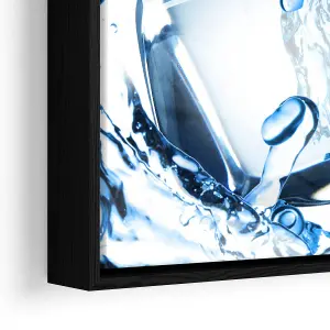 Fruit Water Splash Ice Cubes Kitchen CANVAS FLOATER FRAME Wall Art Print Picture Black Frame (H)30cm x (W)20cm