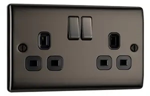 BG Nickel effect Double 13A Gloss Black Socket