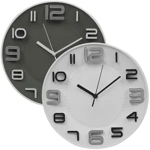 URBNLIVING 28cm Diameter Dark Grey Large Analogue Wall Clock Bedroom Office Kitchen