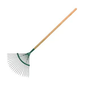 42 cm / 18 Tines Traditional Steel Fan Rake with 115 cm Long Handle for Garden Patio Leaves Leaf Lawn Moss Raking