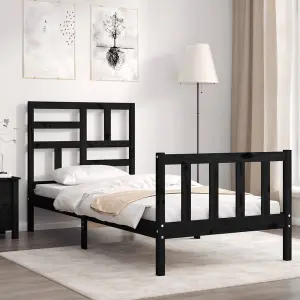 Berkfield Bed Frame with Headboard Black Small Single Solid Wood