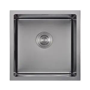 POLLOR Square Gunmetal Inset & Undermount Kitchen Sink 440x440mm With Drainer Black