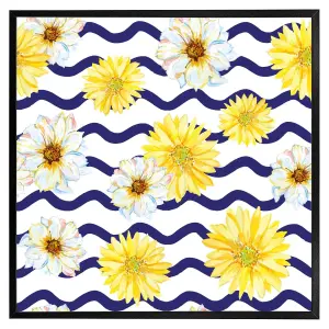 Bright yellow flowers & zig zags (Picutre Frame) / 12x12" / Black