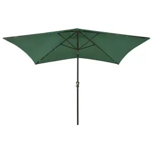 Berkfield Parasol with LEDs and Steel Pole Green 2x3 m