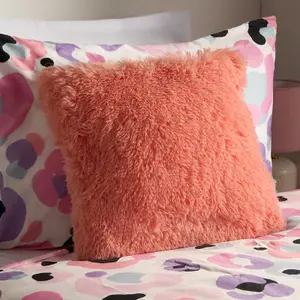 Fluffy Fleece Cushion Plump Filled Supersoft Warm Chair Pillow, Square - Coral