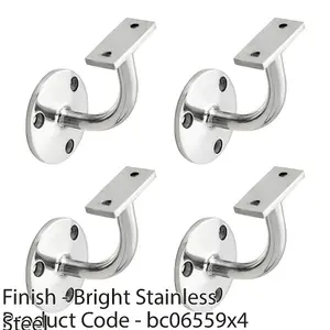 4 PACK - Heavy Duty Stair Handrail Bannister Bracket Arm - Bright Steel 85mm Proj Holder