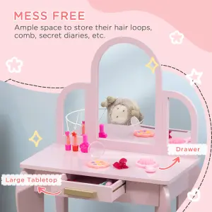 HOMCOM Kids Dressing Table Set Kids Vanity Set w/ Drawer, Mirror - Pink