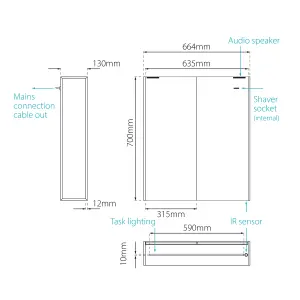 Sensio Ainsley Wall-mounted Illuminated Mirrored Bathroom Cabinet with shaver socket (W)664mm (H)700mm