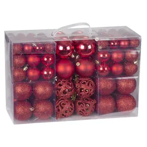 100 Piece Shatterproof Christmas Bauble Set Red