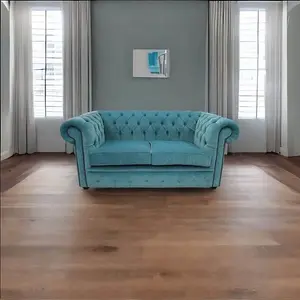 Chesterfield 2 Seater Pimlico Teal Fabric Sofa Settee Bespoke In Classic Style