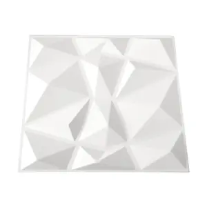 12 Pack White Square Decorative 3D Diamond PVC Wall Panels Home Wall Decor 50cm x 50cm, 3m² Pack