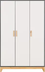 Cleveland 3 Door Wardrobe in White and Pine with Grey Metal Effect