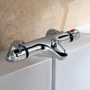 Nes Home Thermostatic Deck Mounted Valve Bath Shower Mixer Tap + 3 Mode Shower Handset