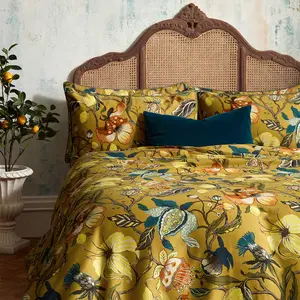 Cotton Floral Duvet Cover Set with Pillowcases Yellow/Green / Super King - 2 Standard Pillowcases